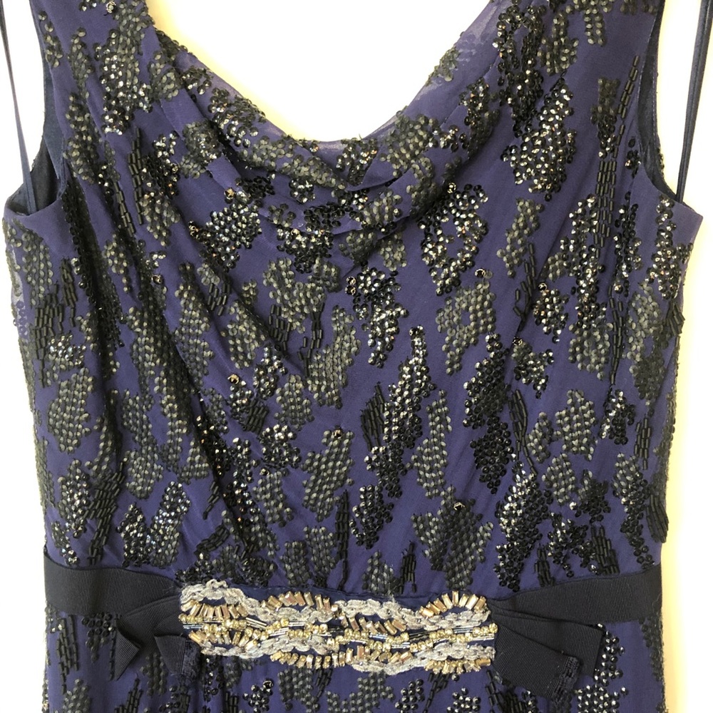 Jenny Packham Navy Blue Silk Beaded Low Back Gown - Picture 6 of 16